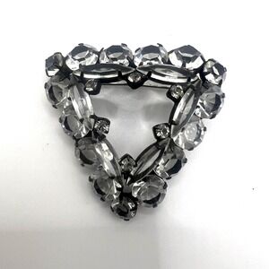 Vintage Art Deco Rhinestone Brooch Triangle Heart Clear Glass Stones Black Setti